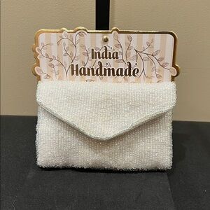 India Handmade | White Beaded Envelope Snap Wallet